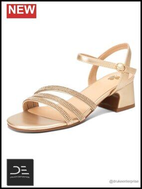 Women's Rhinestone Block Heel Sandals Open Toe Ankle Strap Dress Heels